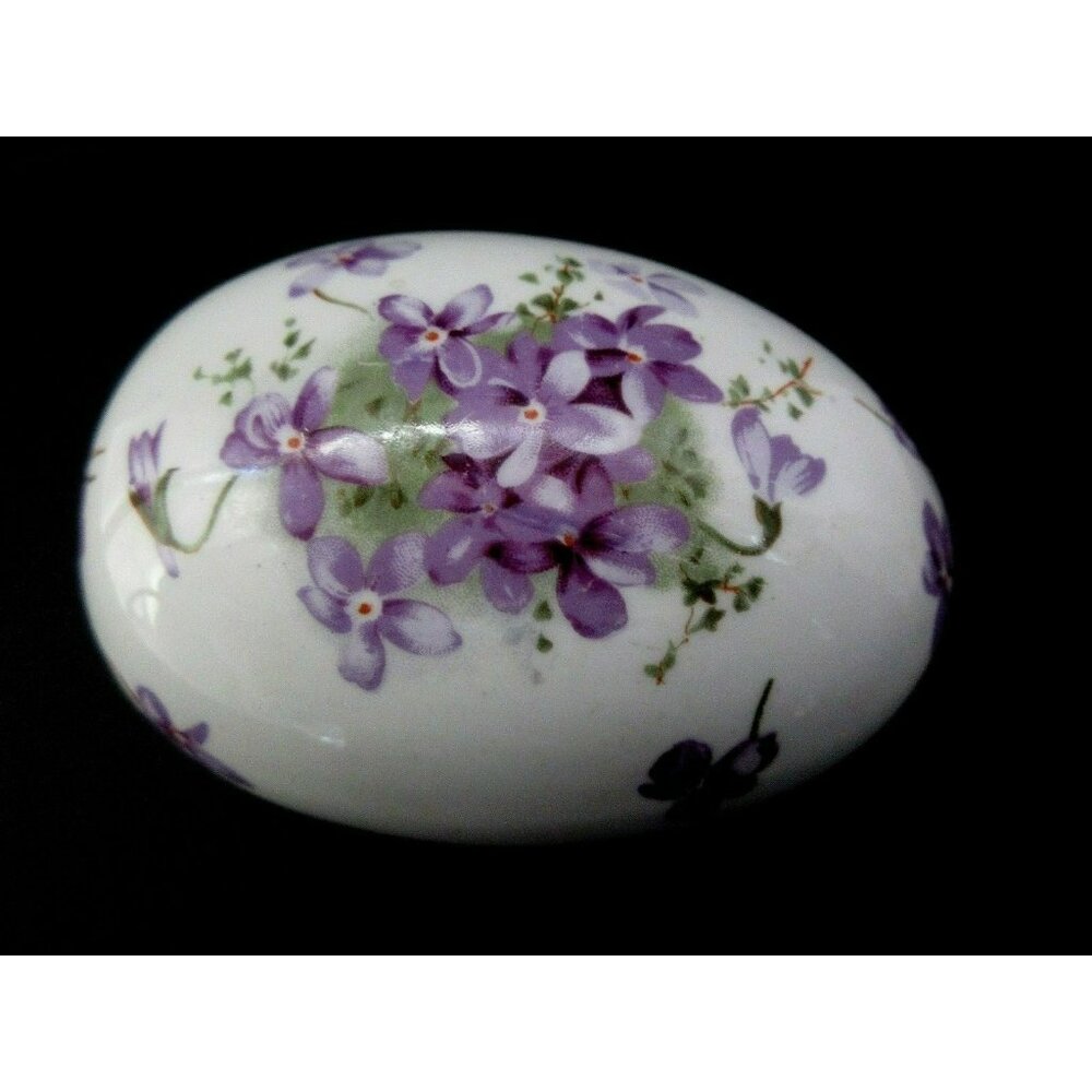 Porcelain Vtg Trinket Box Victorian Violets Bone China Oval Egg Made in England